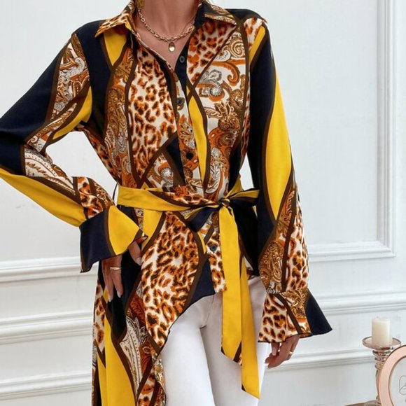 CONTEMPORARY Chic Asymmetric Hem Belted Blouse - Picture 4 of 6